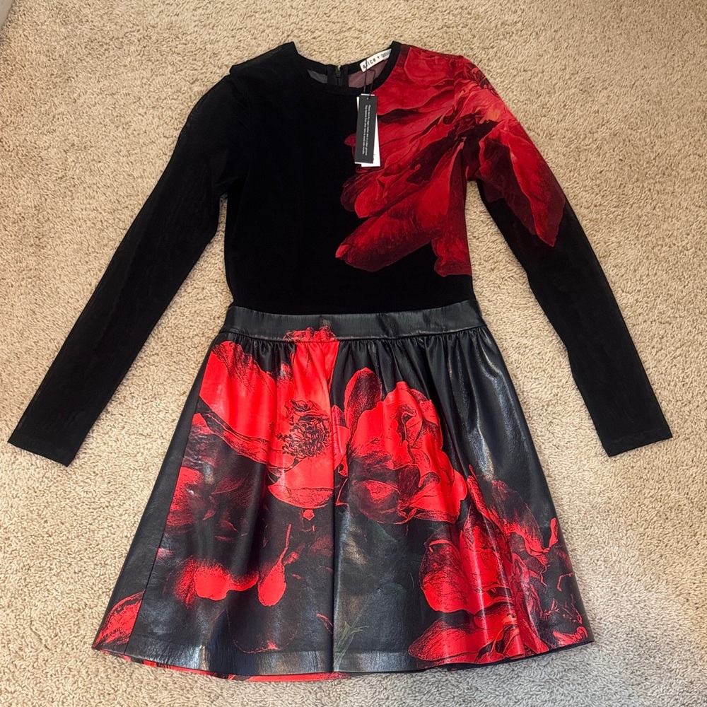 NWT Alice + Olivia Chara Vegan Leather Crewneck Mini Dress - Picture 4 of 8